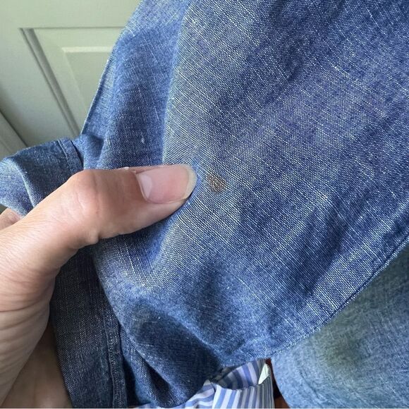 Ann Mashburn Blue Linen Cotton Chambray Blouse Size Small Tie Sleeves - Picture 4 of 7